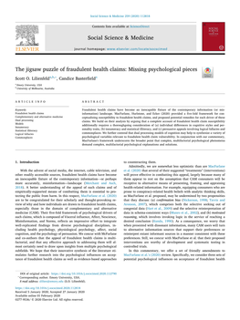 The Jigsaw Puzzle of Fraudulent Health Claims: Missing Psychological Pieces T ∗ Scott O