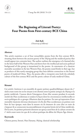 E Beginning of Literati Poetry: Four Poems from First-Century BCE China