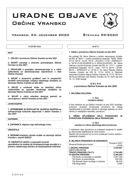 Uradne Objave Občine Vransko, Št. 99/2020