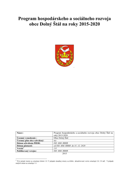 Program Hospodárskeho a Sociálneho Rozvoja Obce Dolný Štál Na Roky 2015-2020