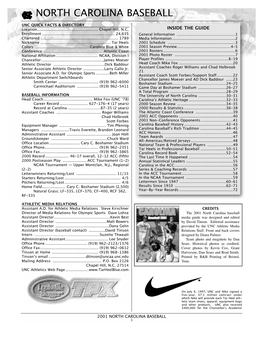 2001 UNC Baseball Media Guide.Qxp 2001