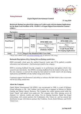 Rating Rationale Zapak Digital Entertainment Limited 13 Aug 2018