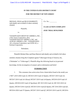 Zhao Et Al. V. Volkswagen Group of America, Inc. Et