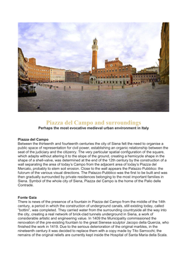 Piazza Del Campo and Surroundings Perhaps the Most Evocative Medieval Urban Environment in Italy
