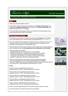 Holland Journal – E-Newsletters for Travel Agents August 30, 2011