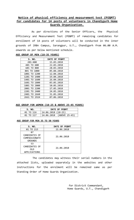 Notice of Physical Efficiency and Measurement Test (PE&MT) For