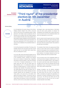 PRESIDENTIAL ELECTION in AUSTRIA 24Th April , 22Nd May and 4Th December