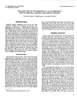 Geologic Map of the Greenville 1 °X2° Quadrangle, South Carouna, Georgia, and North Carolina