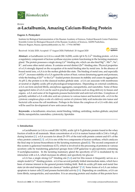 Α-Lactalbumin, Amazing Calcium-Binding Protein