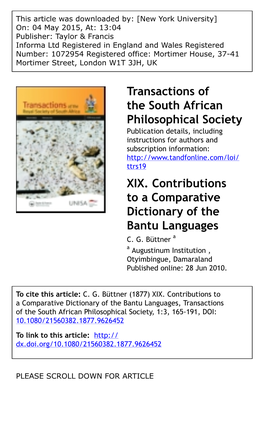 Transactions of the South African Philosophical Society XIX