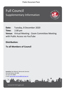 Public Forum Received for Full Council 8Th December Agenda Supplement for Full Council, 08/12/2020 14:00