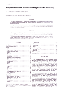 The Generic Delimitation of Lachnaea and Cryptadenia (Thymelaeaceae)