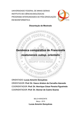 Genômica Comparativa De Francisella Noatunensis Subsp. Orientalis
