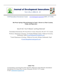 Journal of Development Innovations Vol. 4, No. 2, 2020, 24 – 42