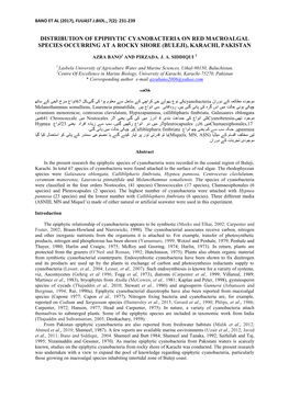 Distribution of Epiphytic Cyanobacteria on Red Macroalgal Species Occurring at a Rocky Shore (Buleji), Karachi, Pakistan