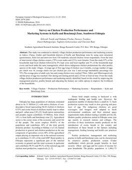 Survey on Chicken Production Performance and Marketing Systems in Kaffa and Benchmaji Zone, Southwest Ethiopia