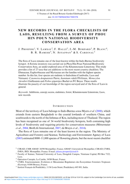 New Records in the Flora Checklists of Laos, Resulting from a Survey of Phou Hin Poun National Biodiversity Conservation Area