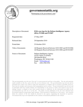 FOIA Case Logs for the Defense Intelligence Agency (Dla), FY2006 and FY2007