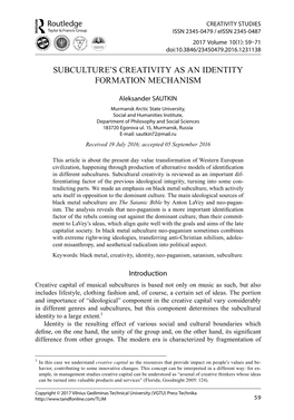 Subculture's Creativity As an Identity Formation Mechanism