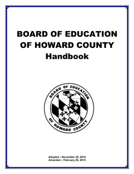 BOARD of EDUCATION of HOWARD COUNTY Handbook