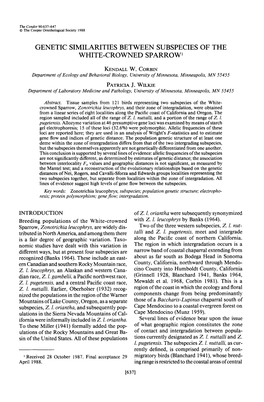 Genetic Similarities Between Subspecies of the White-Crowned Sparrow’