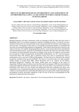 Impacts of Brickfields on Environment and Assessment of Environmental Laws: a Case Study of Pabna Sadar Upazila in Bangladesh