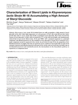 Characterization of Sterol Lipids in Kluyveromyces Lactis Strain M-16 Accumulating a High Amount of Steryl Glucoside