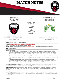 OTTAWA FURY FC Vs TAMPA BAY ROWDIES