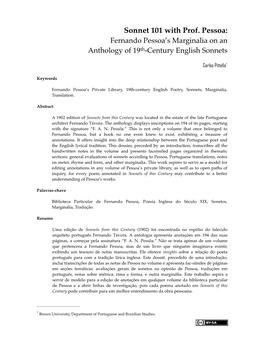 Sonnet 101 with Prof. Pessoa: Fernando Pessoa’S Marginalia on an Anthology of 19Th-Century English Sonnets