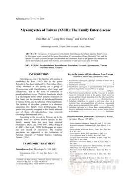 Myxomycetes of Taiwan (XVIII): the Family Enteridiaceae