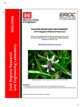 EASTERN MOUNTAINS and PIEDMONT 2014 Regional Wetland Plant List