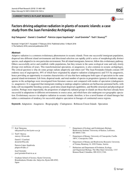 Factors Driving Adaptive Radiation in Plants of Oceanic Islands: a Case Study from the Juan Fernández Archipelago