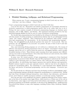 William E. Byrd—Research Statement 1 Wishful Thinking, Lollipops, and Relational Programming