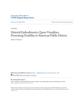 Material Embodiments, Queer Visualities: Presenting Disability in American Public History Andrew B