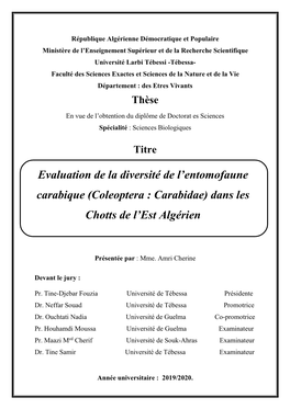 Evaluation De La Diversité De L'entomofaune Carabique