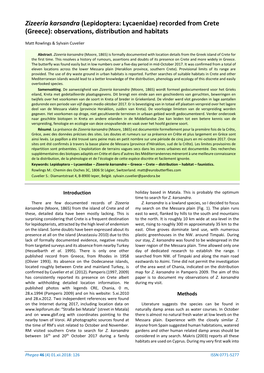 Zizeeria Karsandra (Lepidoptera: Lycaenidae) Recorded from Crete (Greece): Observations, Distribution and Habitats