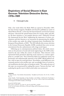 Depictions of Social Dissent in East German Television Detective Series, 1970–1989