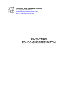 Inventario Fondo Giuseppe Pattini Nota Storico Archivistica