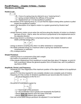 Pre-AP Physics – Chapter 12 Notes – Yockers – JHS 2006