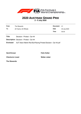 2020 AUSTRIAN GRAND PRIX 2 - 5 July 2020