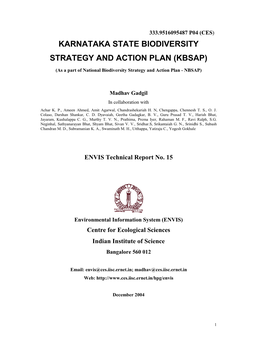Karnataka State Biodiversity Strategy and Action Plan (Kbsap)