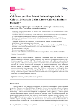 Colchicum Pusillum Extract Induced Apoptosis in Colo-741 Metastatic Colon Cancer Cells Via Extrinsic Pathway †