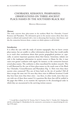 Choirades, Kerasous, Pharnakeia: Observations on Three Ancient Place-Names in the Southern Black Sea*