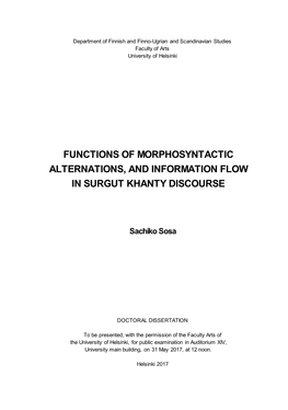 Functions of Morphosyntactic Alternations, and Information Flow in Surgut Khanty Discourse