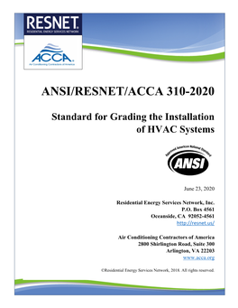 Ansi/Resnet/Acca 310-2020