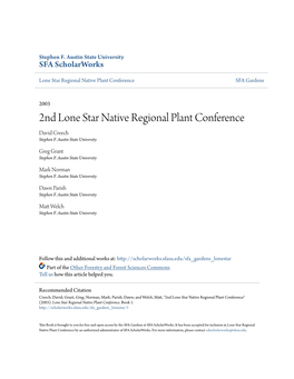 2Nd Lone Star Native Regional Plant Conference David Creech Stephen F