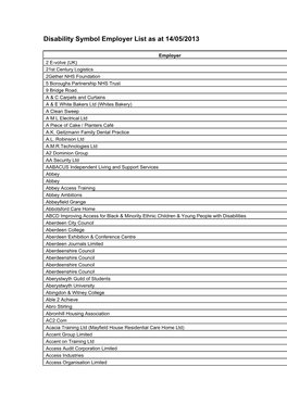 Disability Symbol Employer List As at 14/05/2013