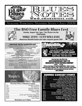 The BSO Free Family Blues Fest Sunday, August 2Nd, 3Pm • the Anchor Inn Bar Featuring