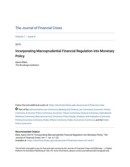 Incorporating Macroprudential Financial Regulation Into Monetary Policy