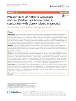 Parasite Fauna of Antarctic Macrourus Whitsoni